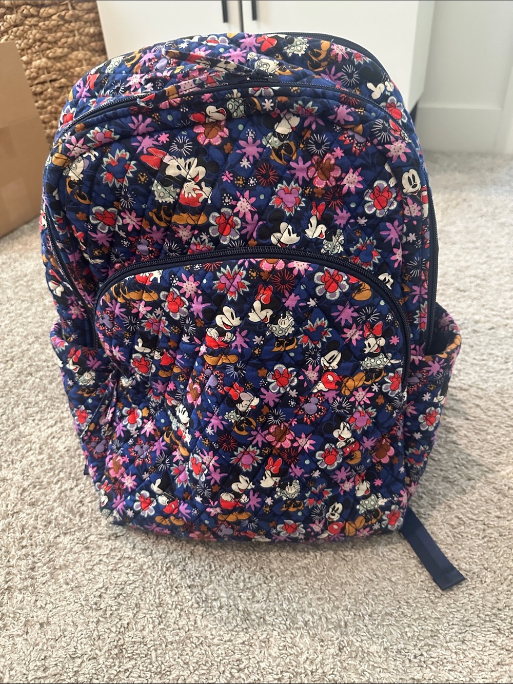 Vera Bradley Quilted Floral Mickey & Minnie Print Backpack - Navy
